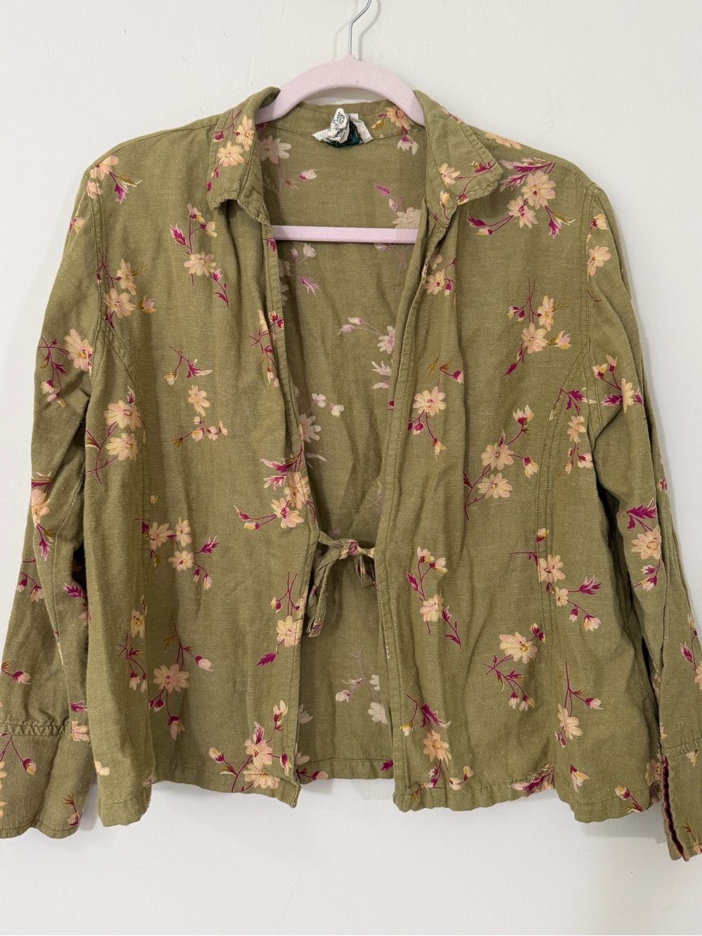 Vintage April Cornell Green Floral Tie—Front Top